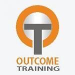 A logo with a large grey "T" intersecting an orange circle. Below the logo, the words "OUTCOME" in orange and "TRAINING" in grey are written in uppercase letters, reflecting a focus reminiscent of professional indemnity insurance. The background is white.
