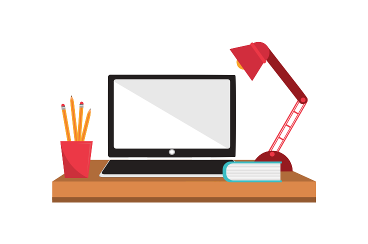 Insurance implications 17 Illustration of a desk with a few items on it. A computer monitor is centrally placed. To its left, there's a red cup filled with pencils. To the right of the monitor, there is a red desk lamp and a closed book on insurance implications, reflecting the shift in focus due to COVID-19.