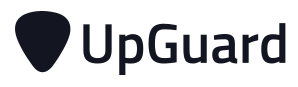 The image shows the UpGuard logo, featuring a black triangular shield-like icon followed by the word "UpGuard" in a black, sans-serif font. This design embodies the robust security measures synonymous with both UpGuard and Cylo.